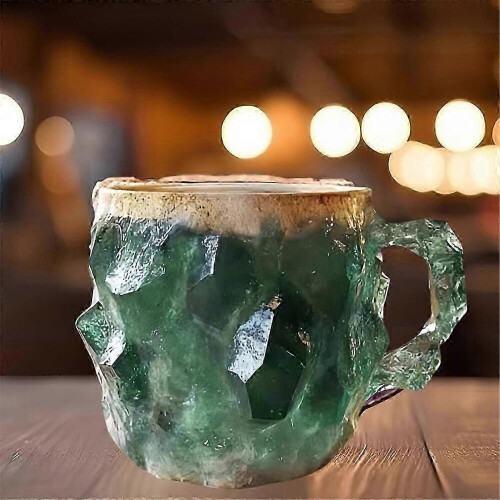 Xícara de café de cristal mineral com alça, multicolorida, imitação de cristal. 2