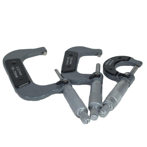 stk. mikrometer, utvendig justerbar metrisk mikrometer, karbidambolter 0–75 mm 1