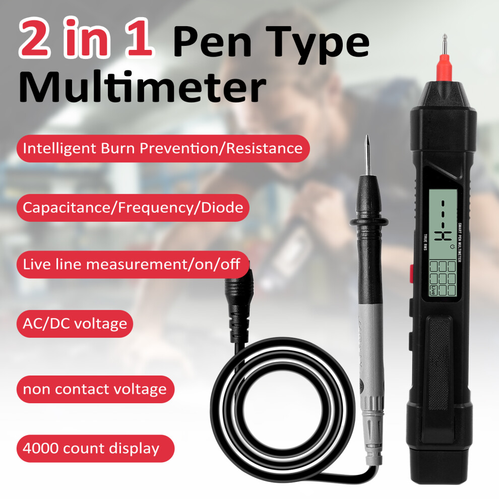 2In1 Pen Digital Multimeter 4000 Count Ac/Dc Voltage Tester 18.7Cm Black 4941386885149