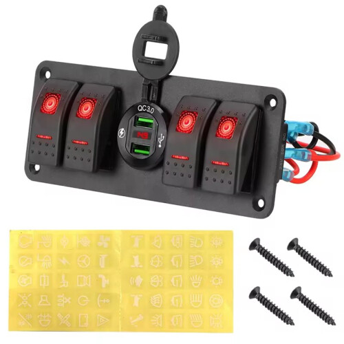 LED Digital Voltmeter 12-24V Circuit Control Car  Panel Dual USB Port Outlet Combination