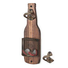 Vintage Wooden Wall Mounted Bottle Opener with Cap Catcher for Catering Bar Beer Lovers