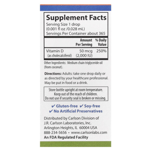 Carlson Super Daily D3 Liquid 2000 IU Drops - 10.3ml 1