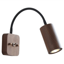 Vintage Design LED Wall Light Indoor Living Room Bedroom Round Walnut Wood Black Hose Wooden Bedside Lamp Applique