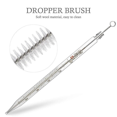 Conjunto de 2 pipetas de vidro graduadas com conta-gotas e escova de limpeza. 2