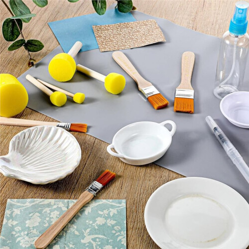 20 Pack Decoupage Tool,Silicone Table Mat,Foam Brushes, Decoupage Brushes,Water Pens,Glue Container Bowl,Spray Bottle