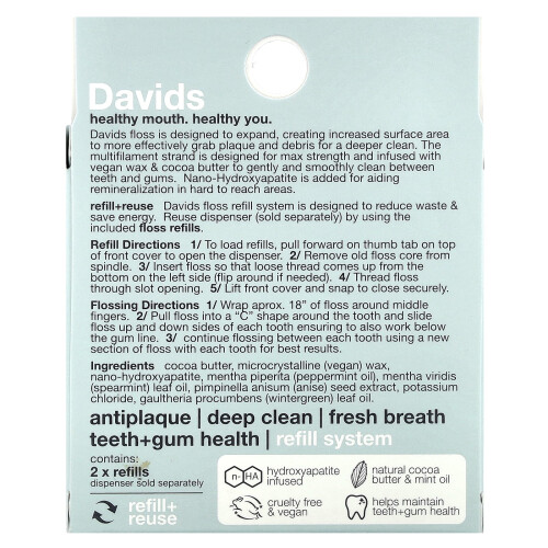 Davids Natural Toothpaste, Expanding Dental Floss, Refills, Mint, 2 Count 1