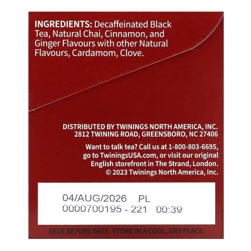 Twinings Té de Black Flavoreado, Chai, Descafeinado 1