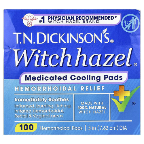 Dickinson Brands, Discs de Witch Hazel Medicate, Alleviere Hemoroidală, 100 Discs 1