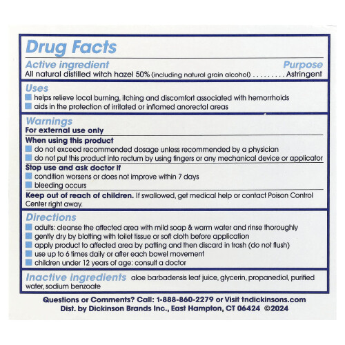 Dickinson Brands, Discs de Witch Hazel Medicate, Alleviere Hemoroidală, 100 Discs 2