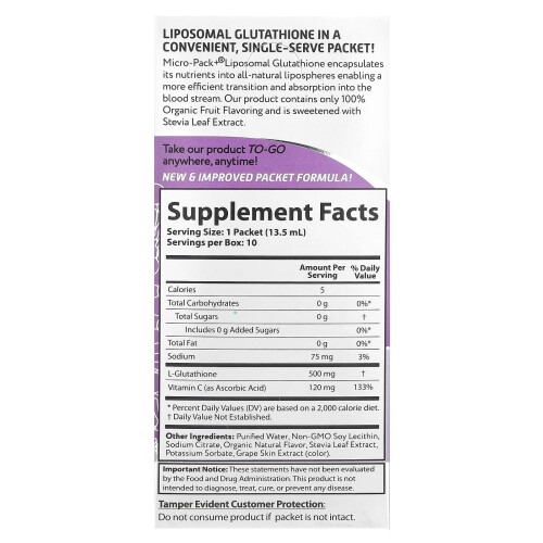 Aurora Nutrascience, Micro-Pack+, Glutatione liposomale, 10 Pacchetti, 0.46 fl oz (13.5 ml) Ogni 1