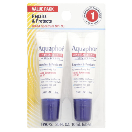 Aquaphor Aquaphor, Protector de Labios + Protector Solar, SPF 30, 2 Tubos, 0.35 fl oz (10 ml) Cada uno 1