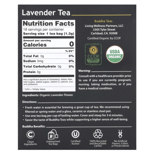 Buddha Teas, Bio-Heiltee, Lavendel, 18 Teebeutel, 0,83 oz (24 g) 1