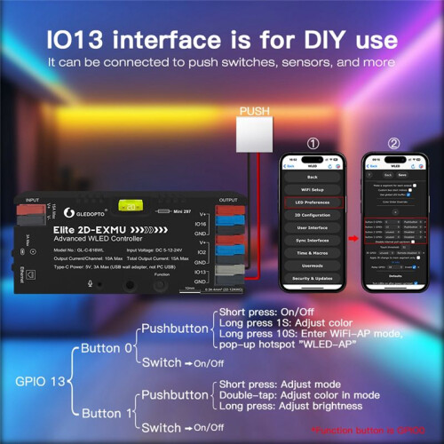 GLEDOPTO Addressable Digital Light Strip Controller with Ethernet Interface ESP32 WLED Controller for WS2811/SK6812 2