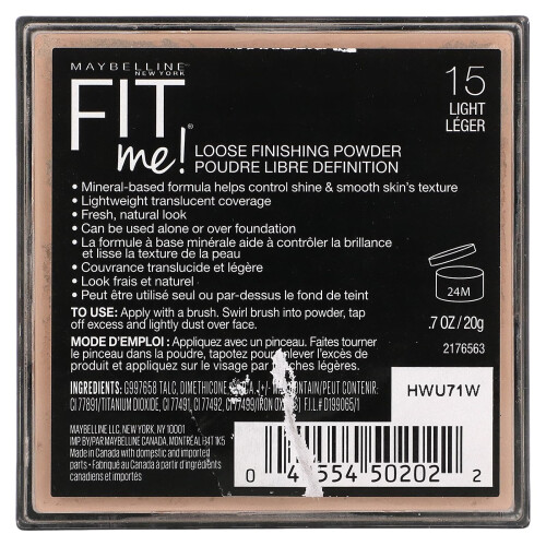 Maybelline Pulver de Poder de Finishing Suave Fit Me de Maybelline, 15 Claro, 0.7 oz (20 g) 1
