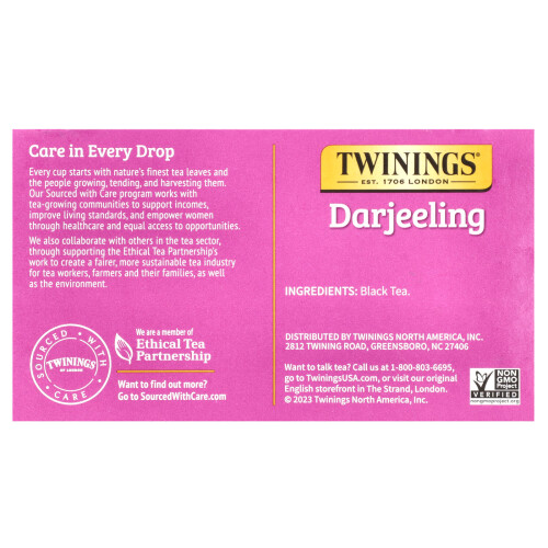 Twinings Twinings, Reiner Schwarzer Tee, Darjeeling, 50 Teebeutel, 3,53 oz (100 g) 1