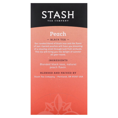 Stash Tea, Stash Tee, Schwarzer Tee, Pfirsich, 20 Teebeutel, 1,3 oz (38 g) 1
