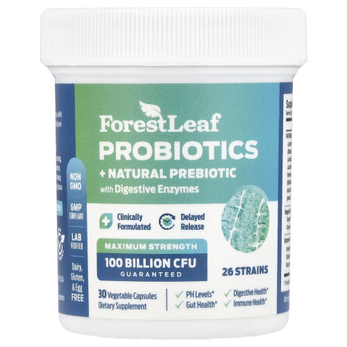 Forest Leaf, Probióticos + Prebiótico Natural com Enzimas Digestivas, Força Máxima, 30 Comprimidos Vegetarianos 2