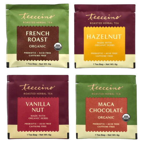 Teeccino, gerösteter Kräutertee-Sampler, 4 Aromen, Koffeinfrei, 12 Teebeutel, 2,54 oz (72 g) 2
