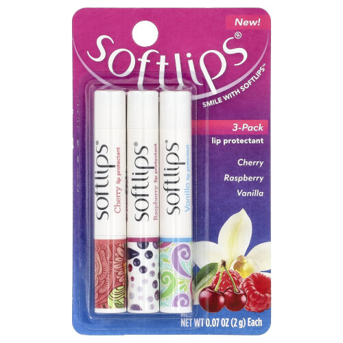 Softlips, Lip Protectant, Cherry, Raspberry, Vanilla, 3 Pack, 0.07 oz (2 g) Each 1