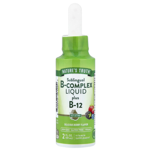 Vitamine, Sublingual B-Complex Liquid Plus B-12, Natural Berry, 2 fl oz (59 ml) 2