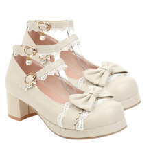 1Paire Chaussures Lolita Cuir Beige Casual ĂlĂ©gant