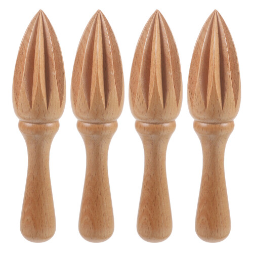 4Pcs Khaki Wooden Manual Fruit Juicer Handheld Citrus Squeezer Tool