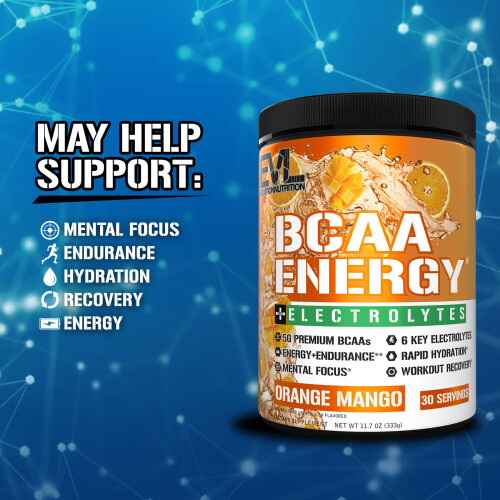 EVLution Nutrition, BCAA Ενέργειας Plus Ηλεκτρολύτες, Πορτοκαλί Μάνγκο, 11.7 oz (333 g) 2