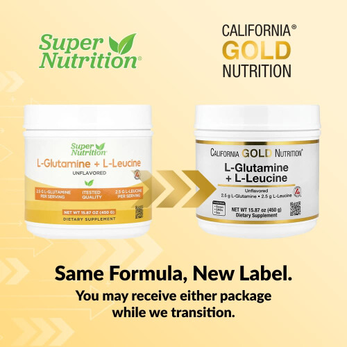 Super Nutrition, L-Γλουταμίνη + L-Λευκίνη, Ασυνέπεια, 15.87 oz (450 g) 2