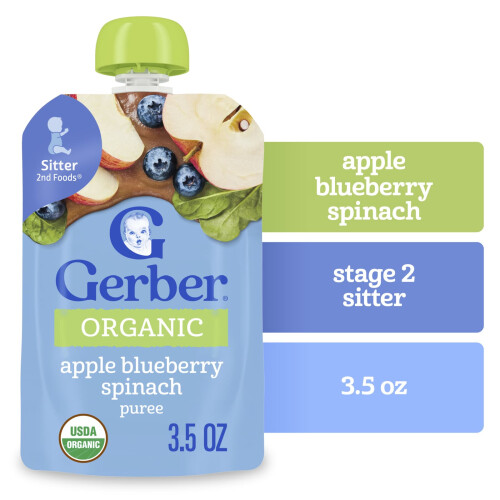 Gerber Gerber, Cibi per Bambini, 2 Alimento, Mele, Mirtillo, Spinaci, 3,5 oz (99 g) 2