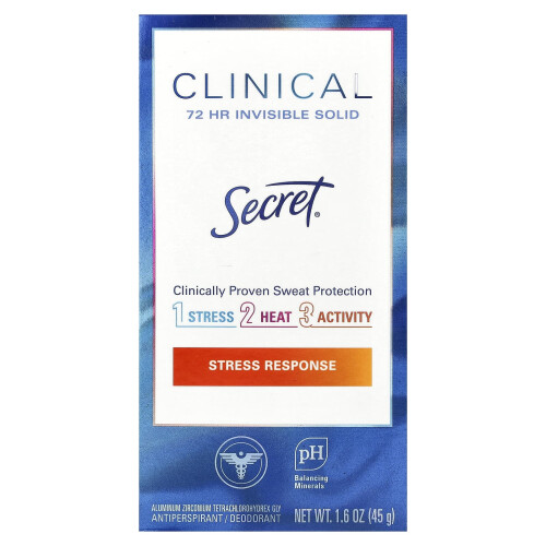 Secret, Klinisk, 72 Timer Usynlig Solid, Antiperspirant/Deodorant, Stress Svar, 1,6 oz (45 g) 1