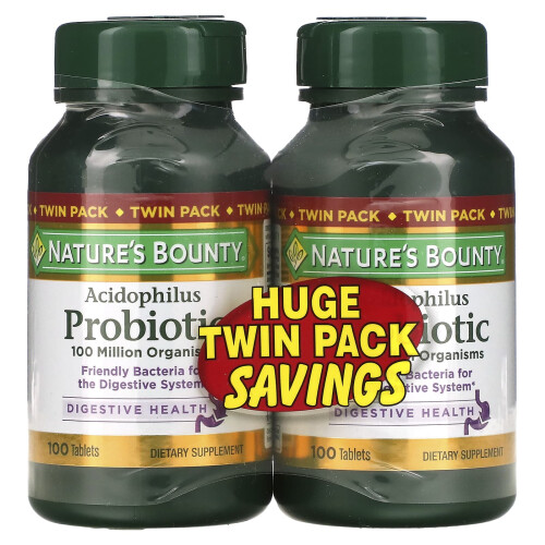 Nature's Bounty, Acidophilus Probiotic, Twin Pack, 100 Tablets Each 1