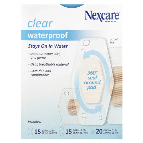 Nexcare, Clear Waterproof Bandages, 50 Assorted Sizes 1