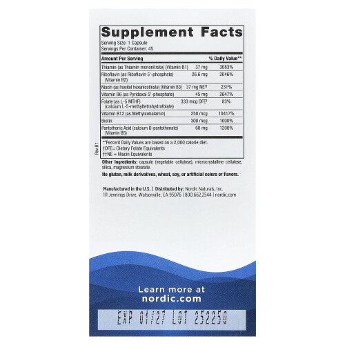 Nordic Naturals Νορδική Φυσικές, Βιταμίνη Β Κομπλέξ, 45 Φιαλίδια 1
