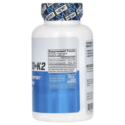 EVLution Nutrition, Vitamiini D3+K2, 60 Veggie Kapseli 1