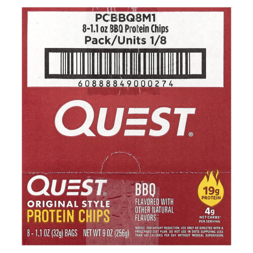 Quest Nutrition, Original Style Protein Chips, BBQ, 8 Päck, 1.1 oz (32 g) Varje 1
