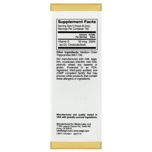 Vitamina D3, sin sabor, 2,000 IU, 1 fl oz (30 ml) 1