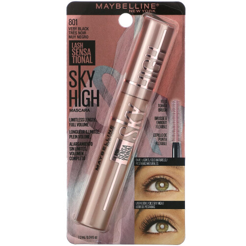 Maybelline Maybelline, Lash Sensational, Sky High Μαύρος Μαύρος Σκάφος, 801 Πολύ Μαύρος, 0,24 fl oz (7,2 ml) 1