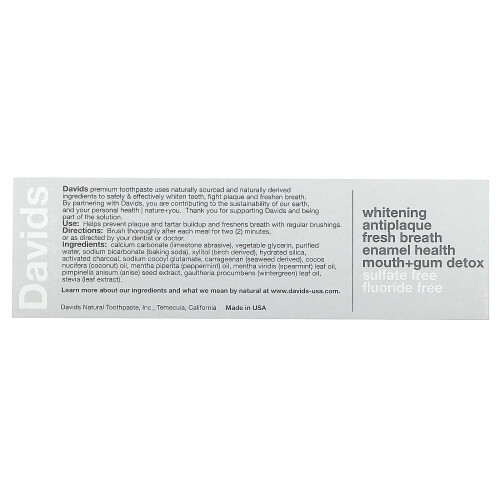 Δαβίδς Natural Toothpaste, Premium Toothpaste, Whitening + Αντιπλάκε, Natural Μέντα + Χάρκολα, 1.75 oz (50 g) 2