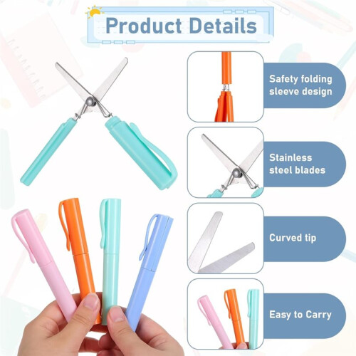 4 PCS Pen  Scissors, Multicolor Pen Shape  Scissors for School, Cute Foldable Compact Scissor Pen for Cutting 2
