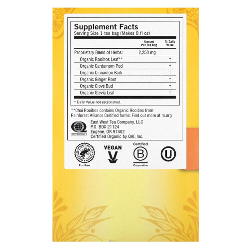 Yogi Tea, Rooibos Chai, Senza Caffè, 16 Bustine di Tè, 1.27 oz (36 g) 1