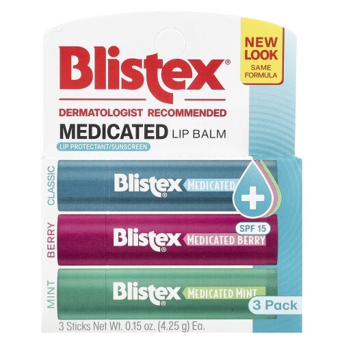 Blistex Blistex, Φαρμακευτική Γλώσσα, SPF 15, Μέντα, Φρούτα, Κλασική , 3 Πακέτα, 0,15 oz (4,25 g) Κάθε 1