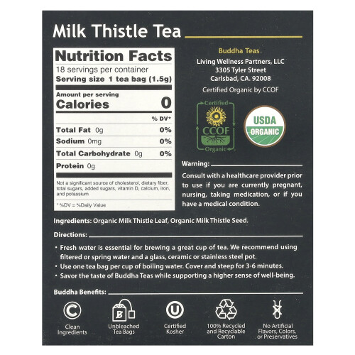 Buddha Teas, Bio Kräutertee, Milchdistel, 18 Teebeutel, 0,95 oz (27 g) 1