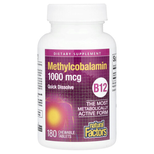 Natural Factors, B12, Methylcobalamin, 1.000 mcg, 180 eetbare tablets 2