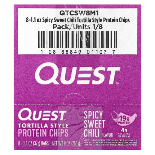 Quest Nutrition, Τορτίλα Στυλ Προτεΐν Τσίπς, ΣπICY Σουέτ Τσάιλι, 8 Σάκε, 1.1 oz (32 g) Κάθε Σάκε 1