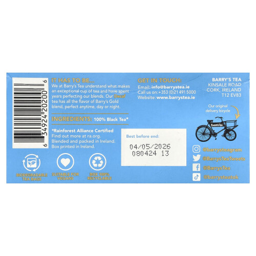 Barry's Tea, Blend Decaffeinato, 40 Buste di Tè, 4.4 oz (125 g) 1
