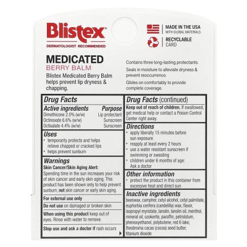 Blistex Blistex, Ιατρική Προστασία Στόματος/Αντιηλιακή Προστασία, SPF 15, Φράουλα, 0.15 oz (4.25 g) 2