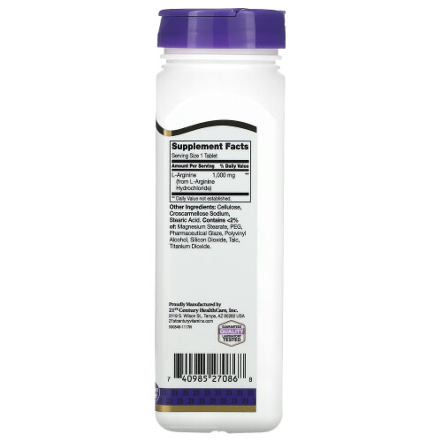 21st Century, L-Arginin, 1,000 mg, 100 tabletek 1