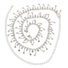 1Stk Silber Körperkette Mit Kristall, Perlen Kupfer, Damen Schmuck