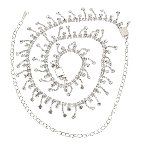 1Stk Silber Körperkette Mit Kristall, Perlen Kupfer, Damen Schmuck