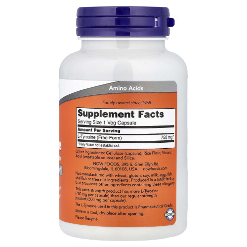 NOW Foods NOW Foods, L-Τυροσίνη, 750 mg, 90 Βεγ Κάψουλες 1